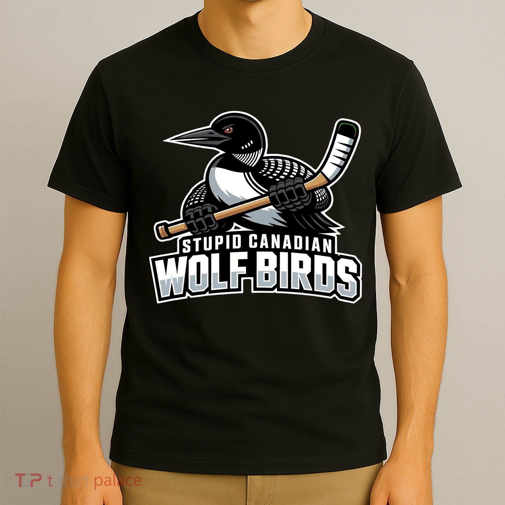 Stupid Canadian Wolf Bird Hockey Duck Funny T-Shirt