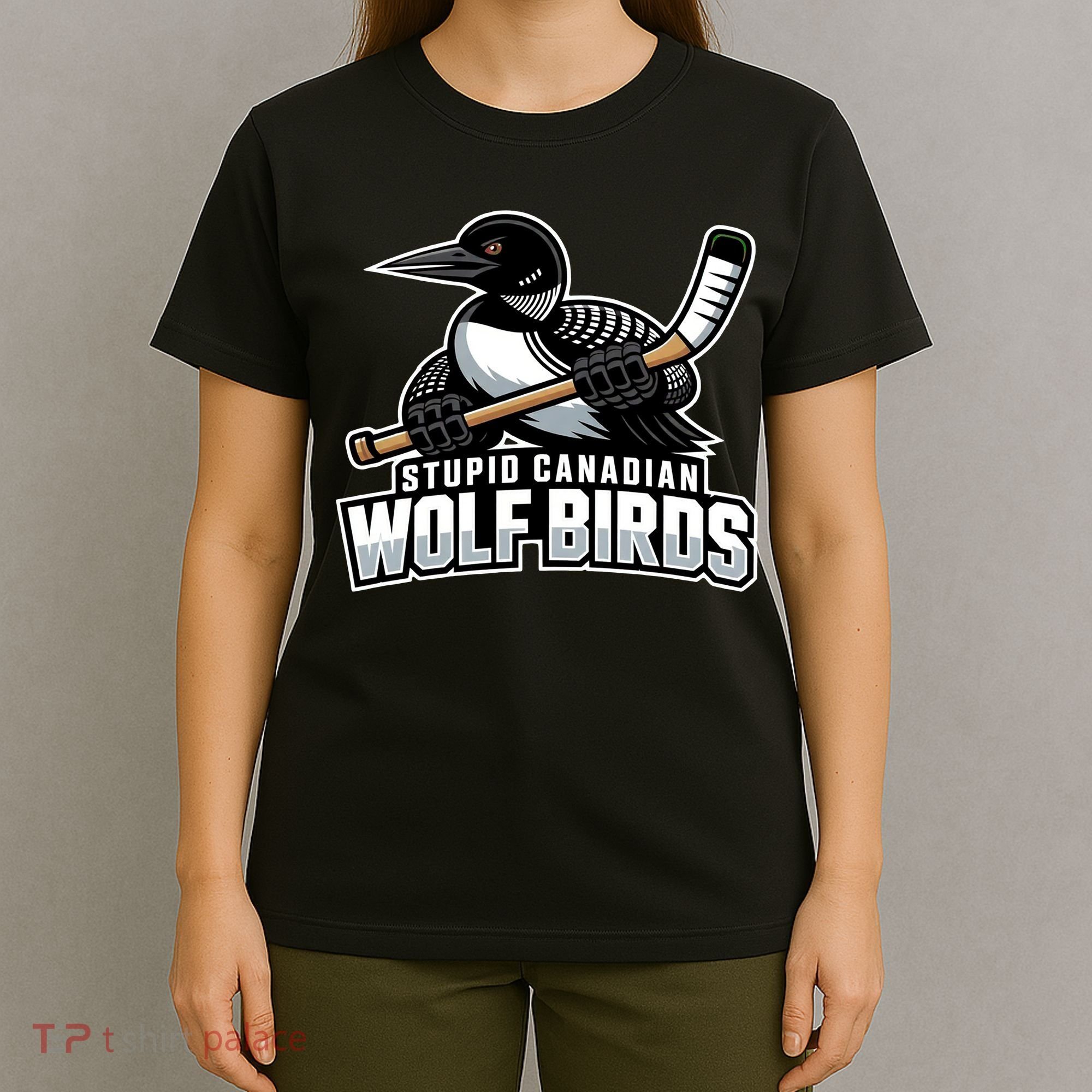 Stupid Canadian Wolf Bird Hockey Duck Funny T-Shirt
