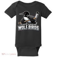 Stupid Canadian Wolf Bird Hockey Duck Funny Baby Bodysuit thumb 0