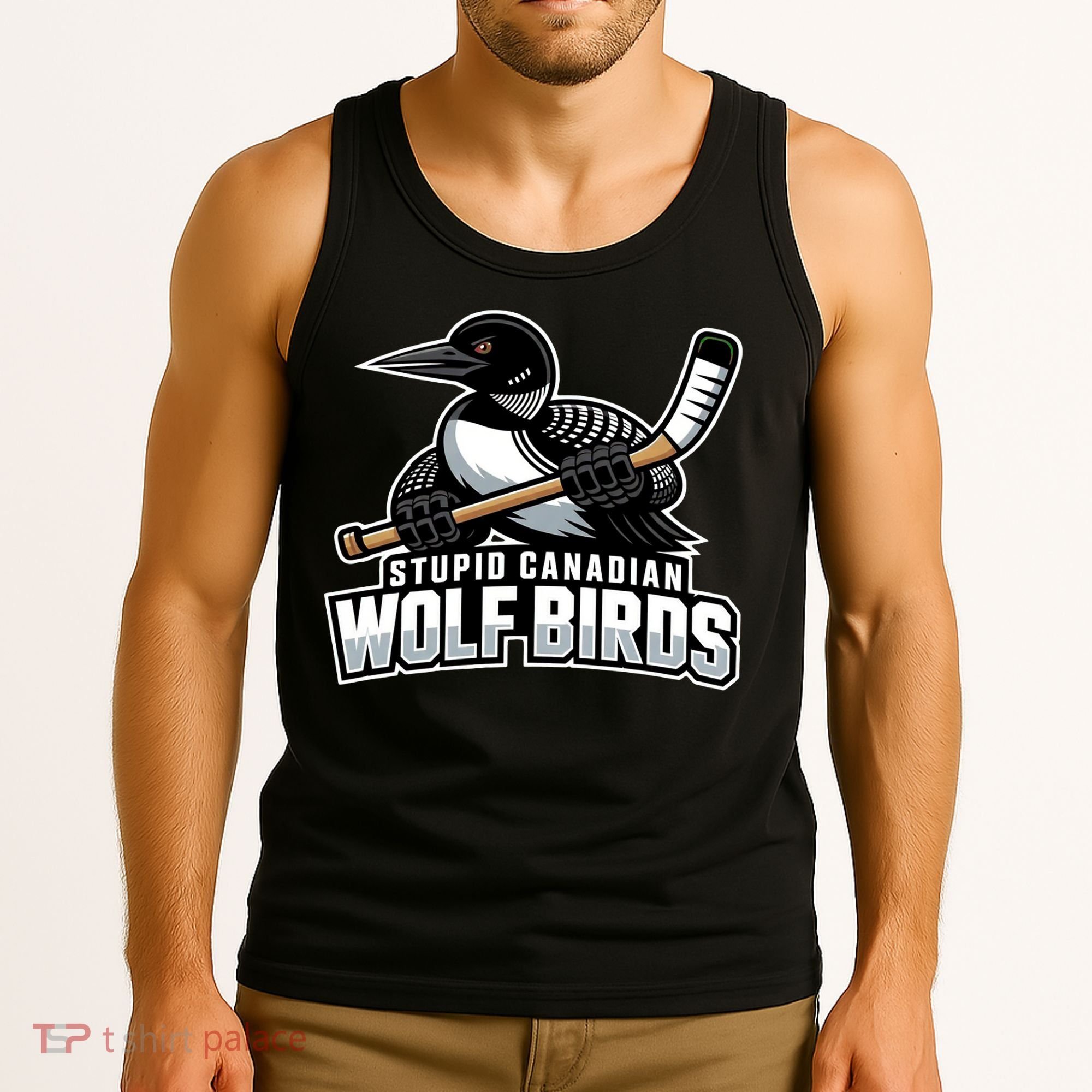 Stupid Canadian Wolf Bird Hockey Duck Funny Tank Top