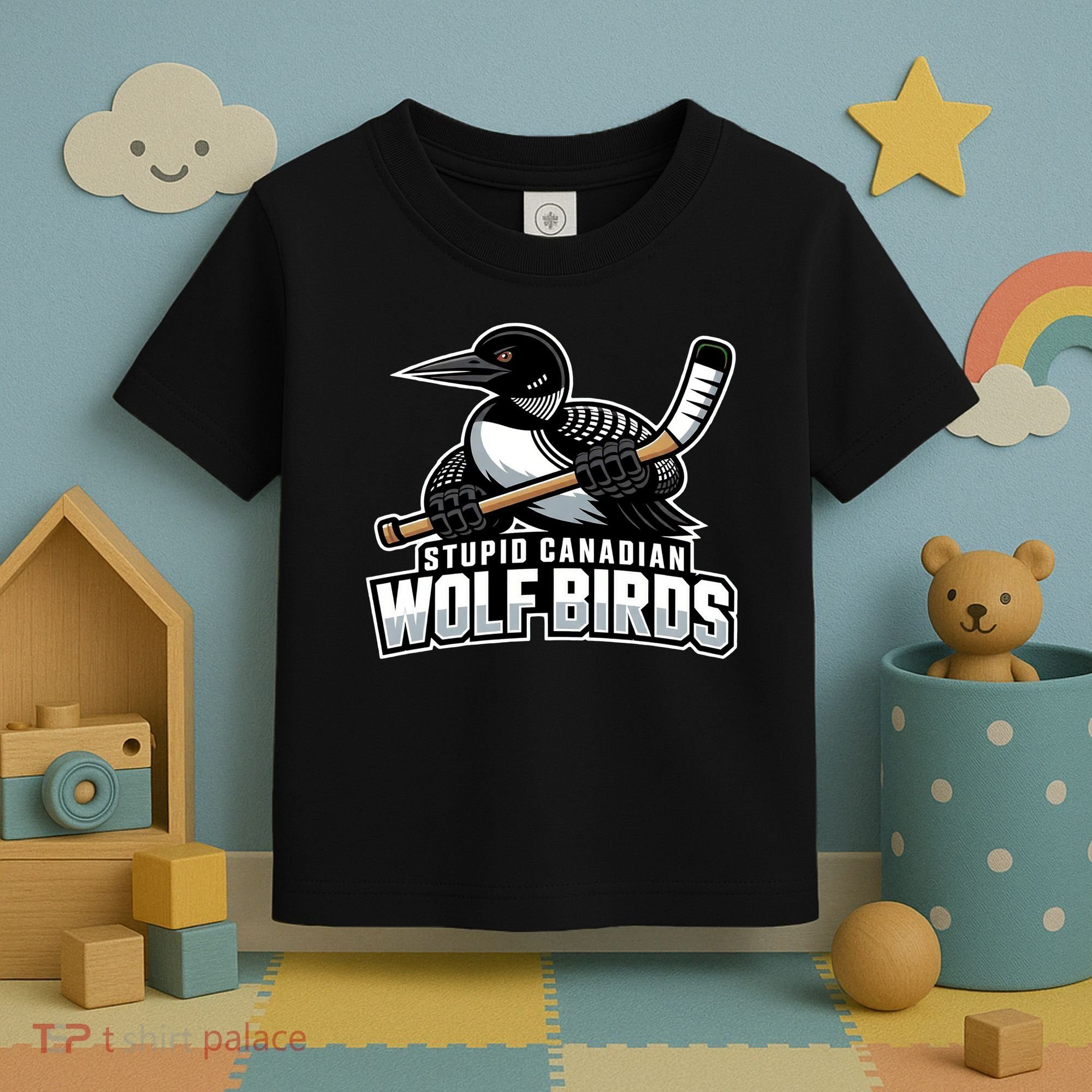 Stupid Canadian Wolf Bird Hockey Duck Funny Toddler T-Shirt