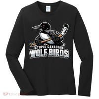 Stupid Canadian Wolf Bird Hockey Duck Funny Women's Long Sleeve Shirt thumb 0