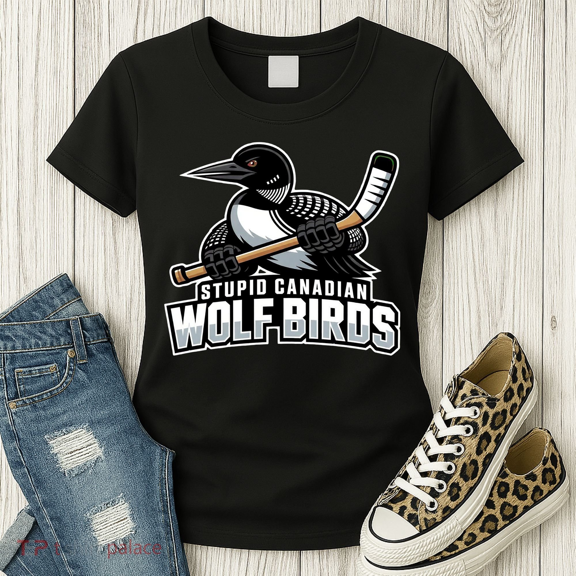 Stupid Canadian Wolf Bird Hockey Duck Funny Women's T-Shirt