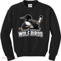 Stupid Canadian Wolf Bird Hockey Duck Funny Kids Sweatshirt thumb 0