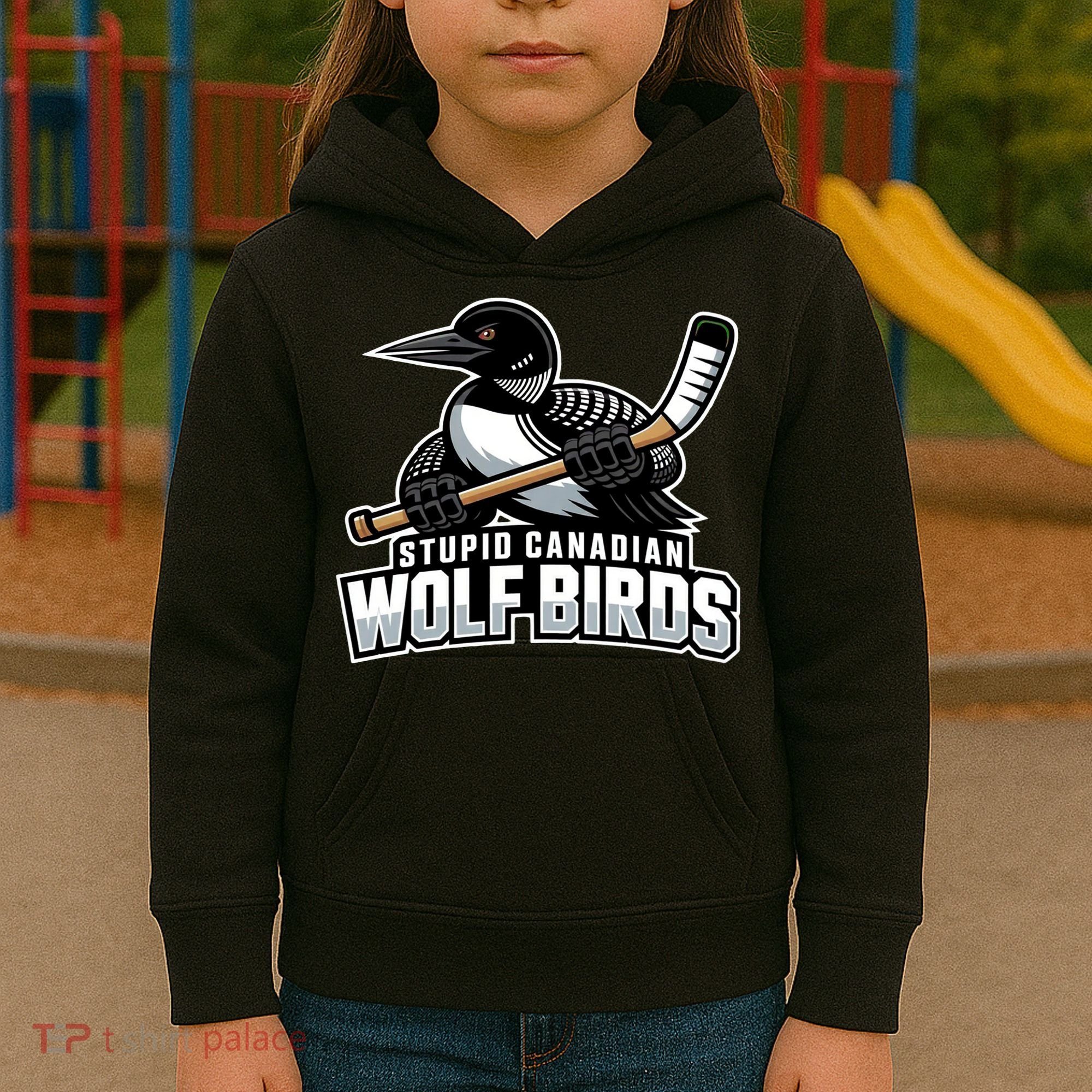 Stupid Canadian Wolf Bird Hockey Duck Funny Kids Hoodie