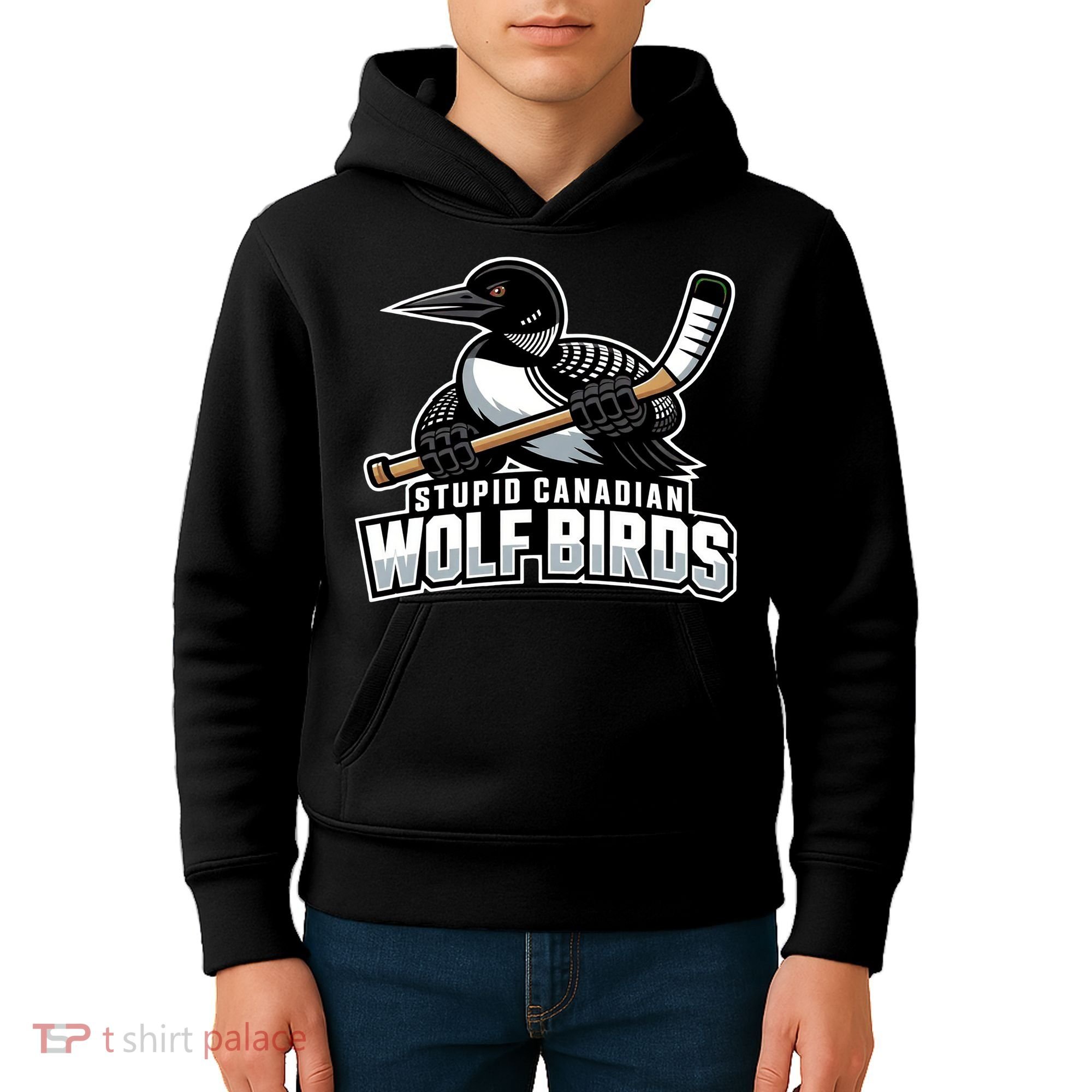 Stupid Canadian Wolf Bird Hockey Duck Funny Kids Hoodie
