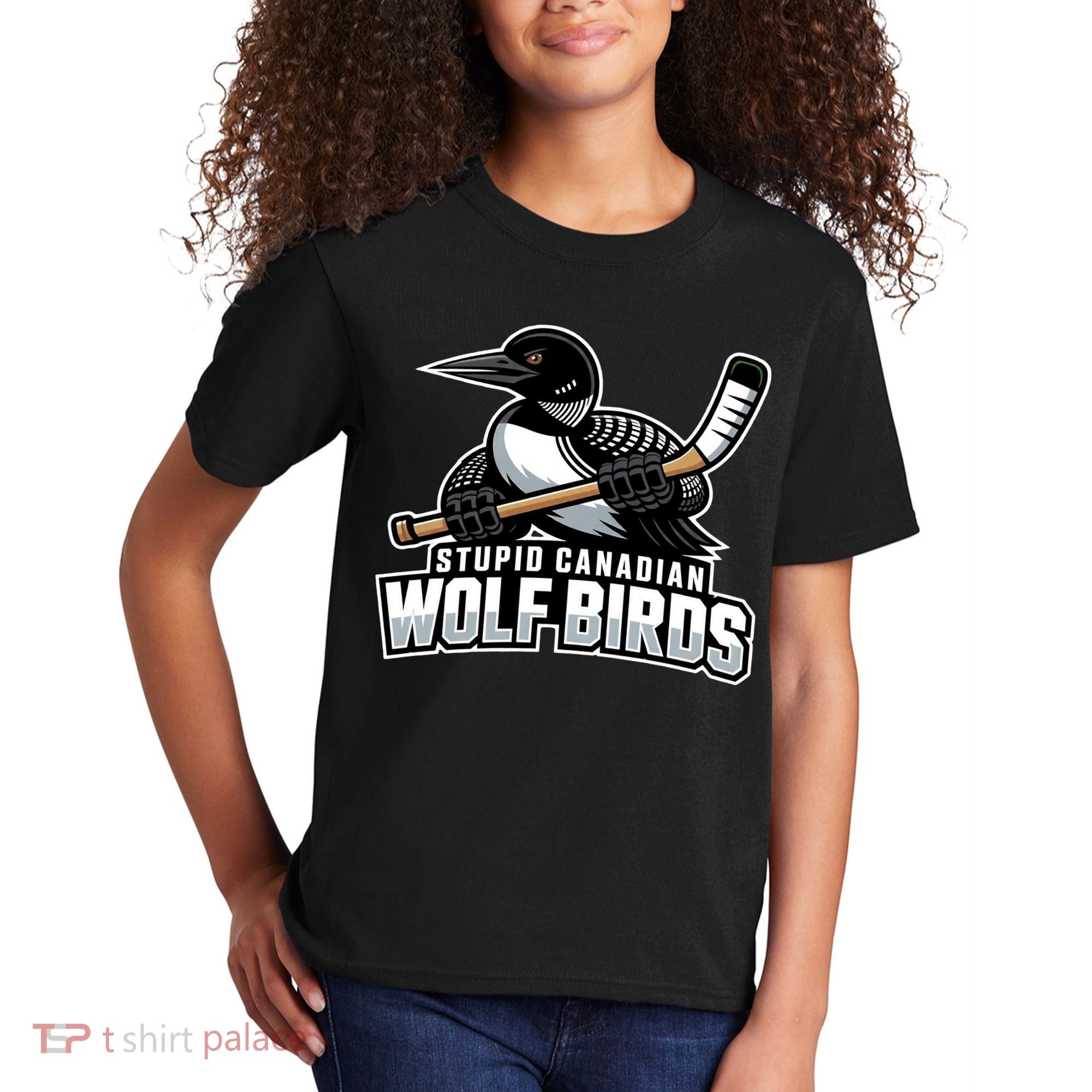 Stupid Canadian Wolf Bird Hockey Duck Funny Kids T-Shirt