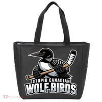 Stupid Canadian Wolf Bird Hockey Duck Funny Tote Bag thumb 0