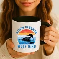 Stupid Canadian Wolf Funny Loon Bird Humor Coffee Mug thumb 3