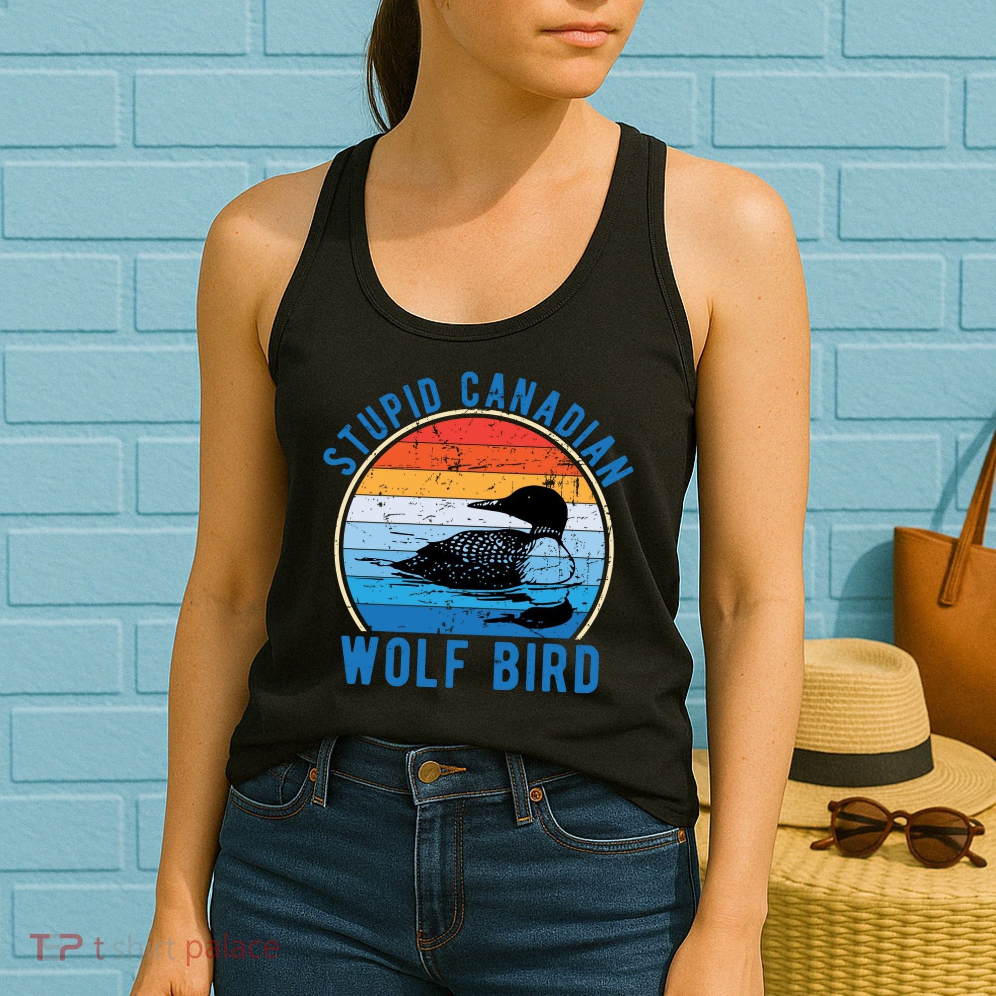 Stupid Canadian Wolf Funny Loon Bird Humor Women's Tank Top