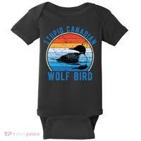 Stupid Canadian Wolf Funny Loon Bird Humor Baby Bodysuit thumb 0