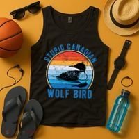 Stupid Canadian Wolf Funny Loon Bird Humor Tank Top thumb 4