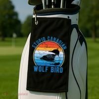 Stupid Canadian Wolf Funny Loon Bird Humor Golf Towel thumb 2