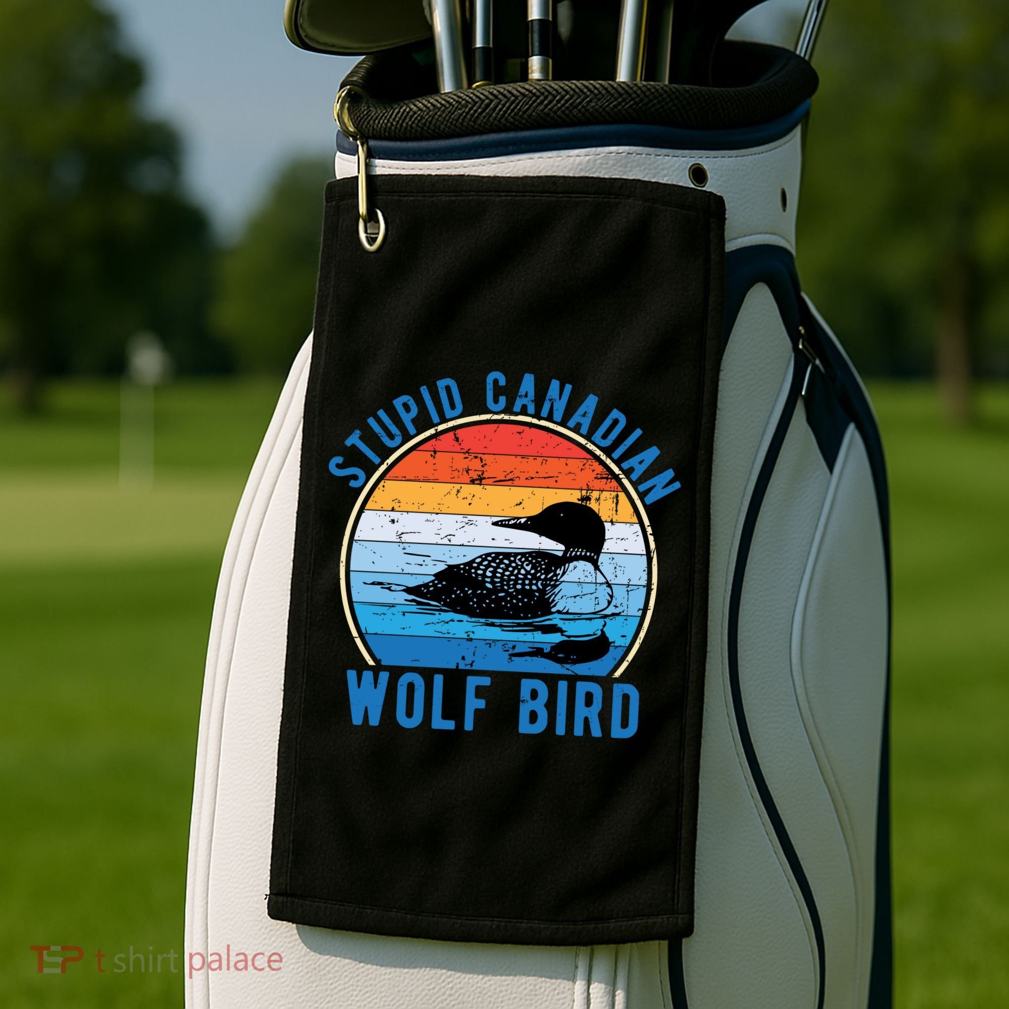 Stupid Canadian Wolf Funny Loon Bird Humor Golf Towel