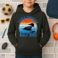 Stupid Canadian Wolf Funny Loon Bird Humor Kids Hoodie thumb 2