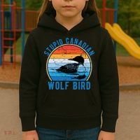 Stupid Canadian Wolf Funny Loon Bird Humor Kids Hoodie thumb 3