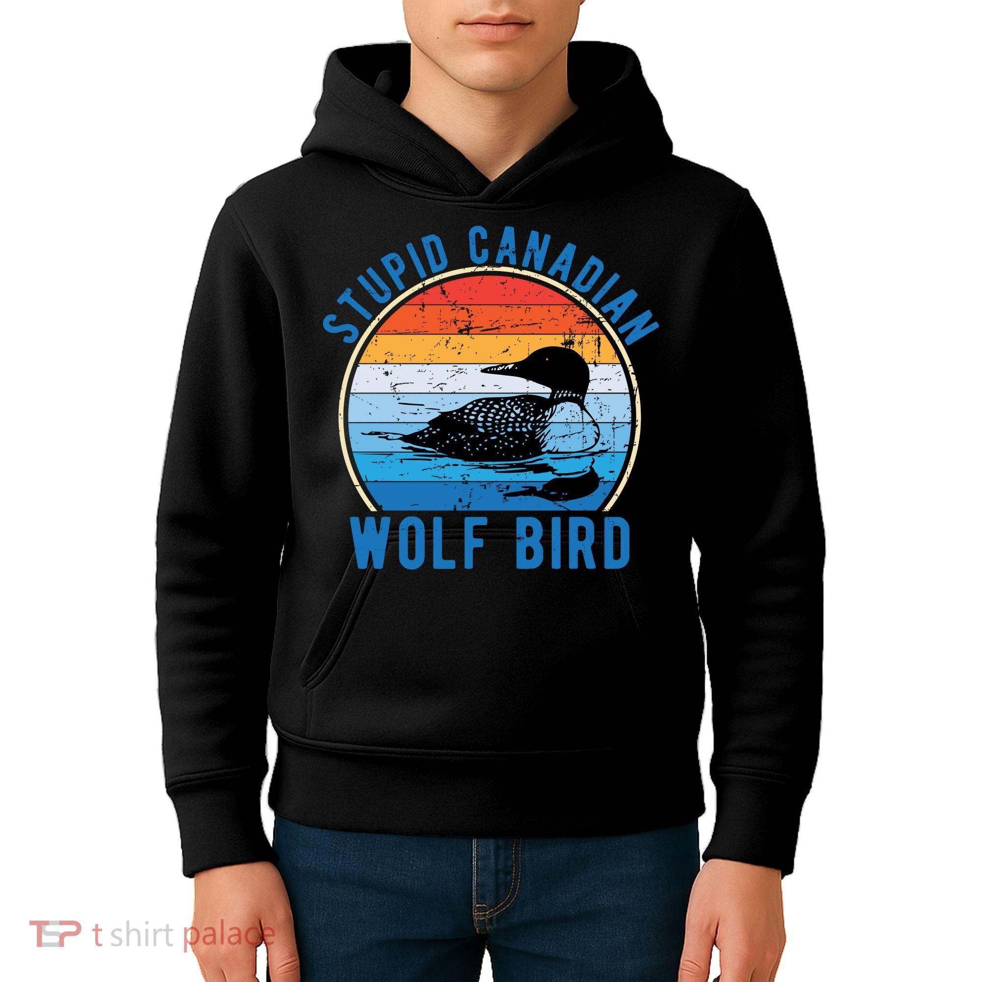 Stupid Canadian Wolf Funny Loon Bird Humor Kids Hoodie