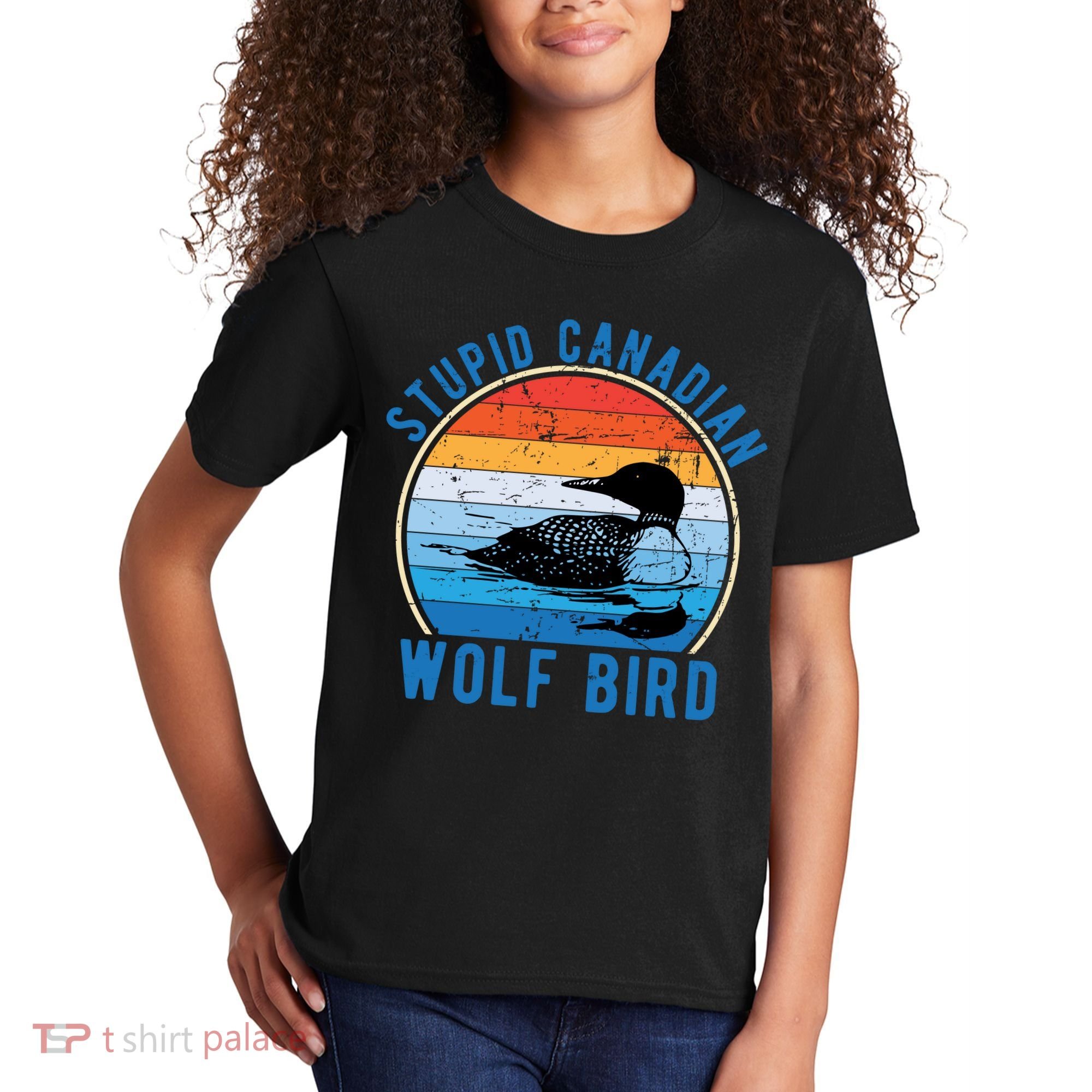 Stupid Canadian Wolf Funny Loon Bird Humor Kids T-Shirt
