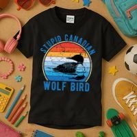 Stupid Canadian Wolf Funny Loon Bird Humor Kids T-Shirt thumb 3