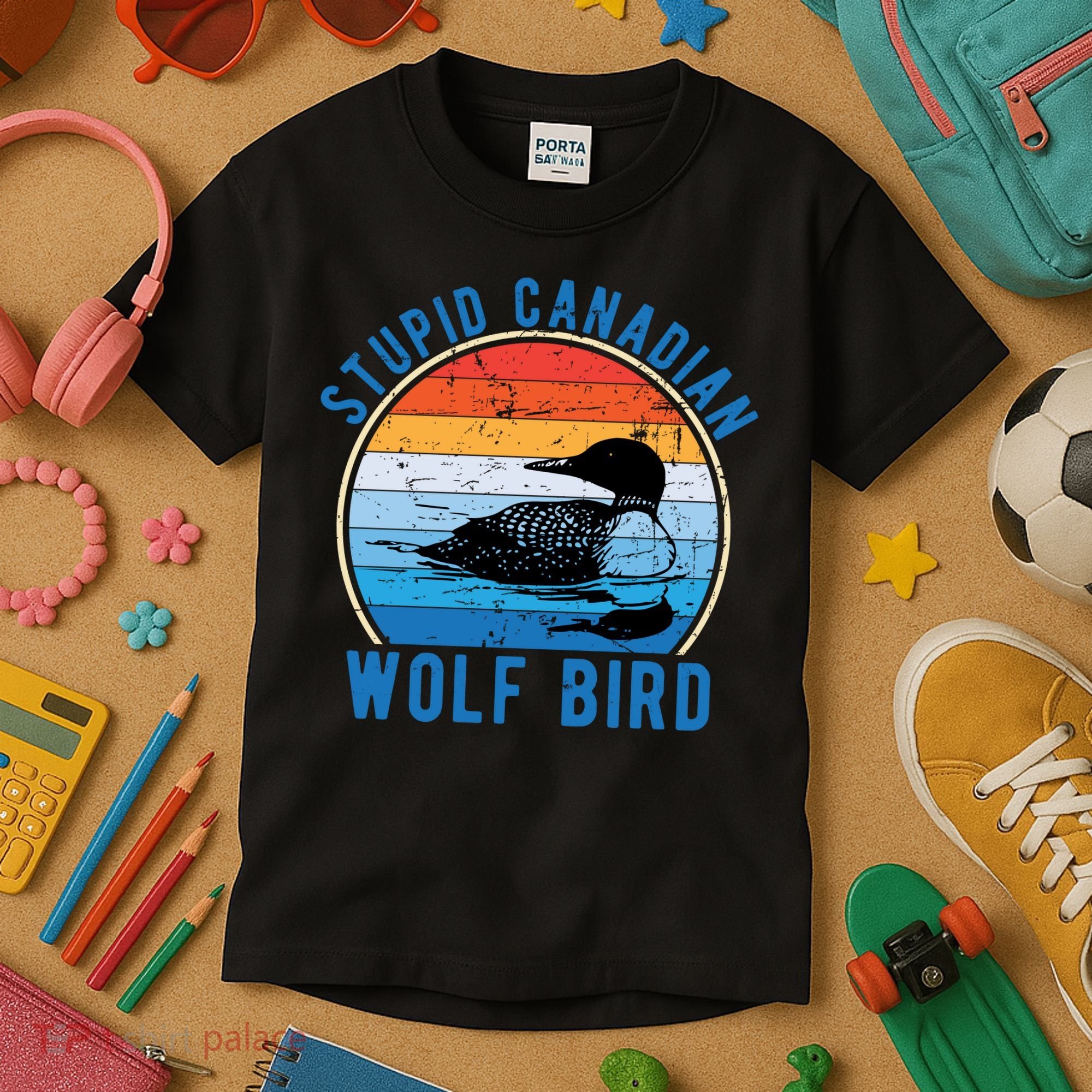 Stupid Canadian Wolf Funny Loon Bird Humor Kids T-Shirt