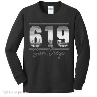 San Diego 619 Area Code Vintage Skyline California Kids Long Sleeve Shirt