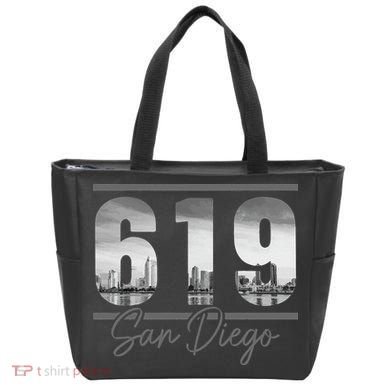 San Diego 619 Area Code Vintage Skyline California Tote Bag