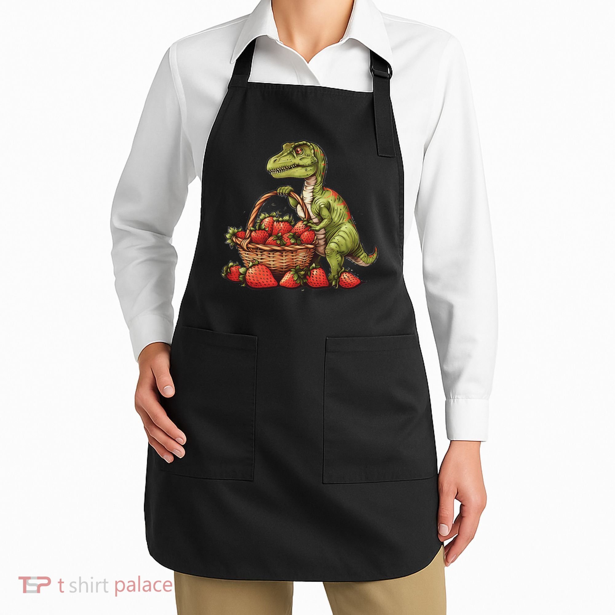 Strawberry Dinosaur Artwork Funny Dino Strawberry Fruit Apron