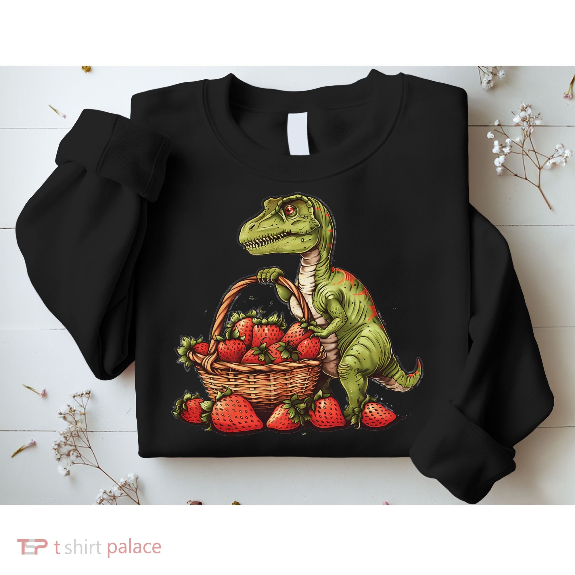 Strawberry Dinosaur Artwork Funny Dino Strawberry Fruit Sweatshirt