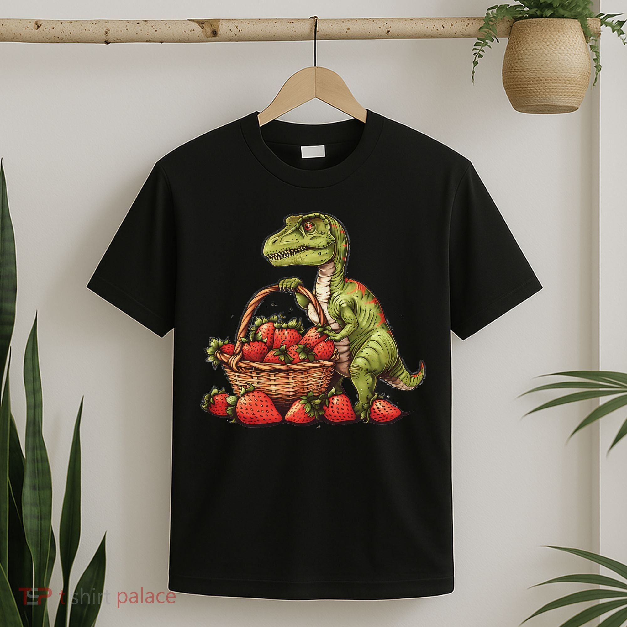 Strawberry Dinosaur Artwork Funny Dino Strawberry Fruit T-Shirt