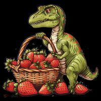 Strawberry Dinosaur Artwork Funny Dino Strawberry Fruit Button thumb 1