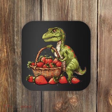 Strawberry Dinosaur Artwork Funny Dino Strawberry Fruit Coaster
