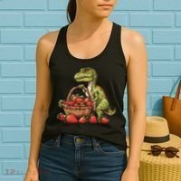 Strawberry Dinosaur Artwork Funny Dino Strawberry Fruit Women's Tank Top thumb 2