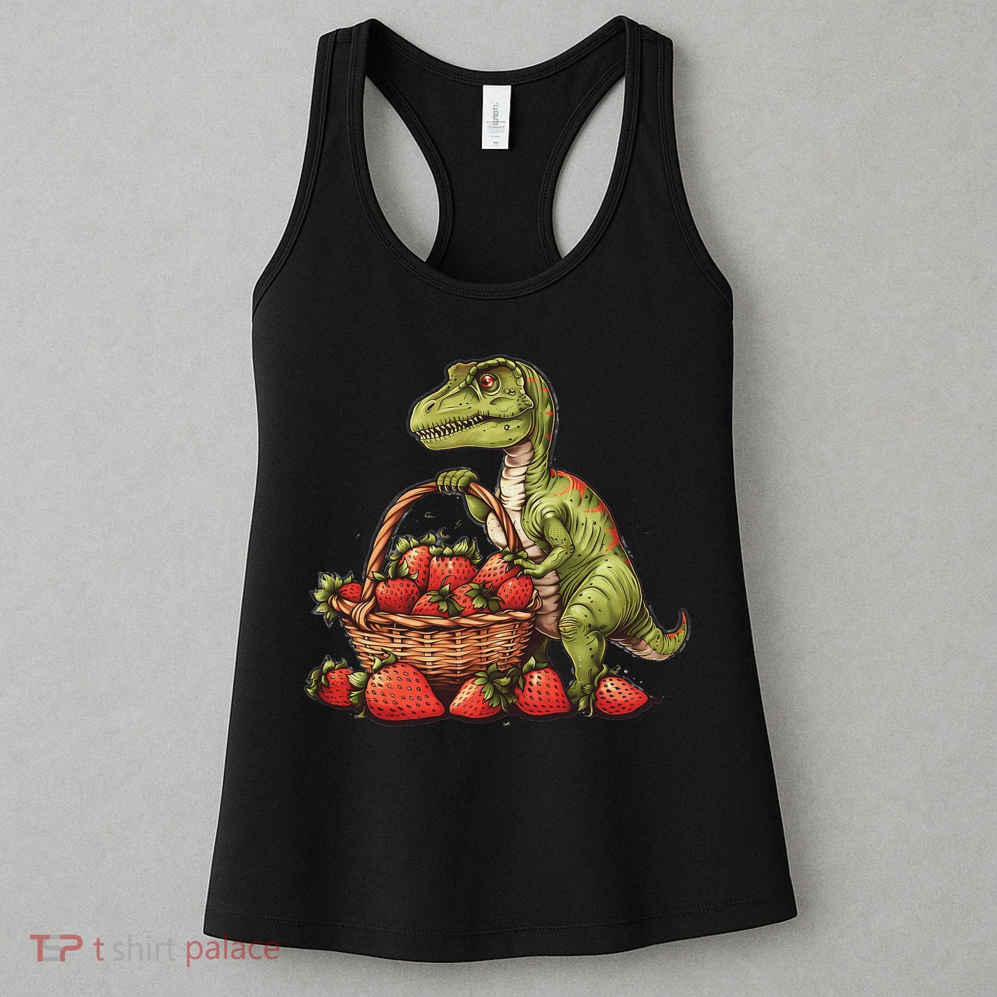 Strawberry Dinosaur Artwork Funny Dino Strawberry Fruit Women's Tank Top