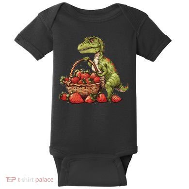Strawberry Dinosaur Artwork Funny Dino Strawberry Fruit Baby Bodysuit