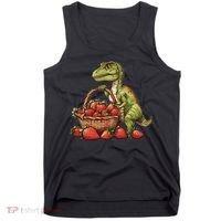 Strawberry Dinosaur Artwork Funny Dino Strawberry Fruit Tank Top thumb 0