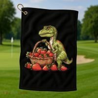 Strawberry Dinosaur Artwork Funny Dino Strawberry Fruit Golf Towel thumb 1