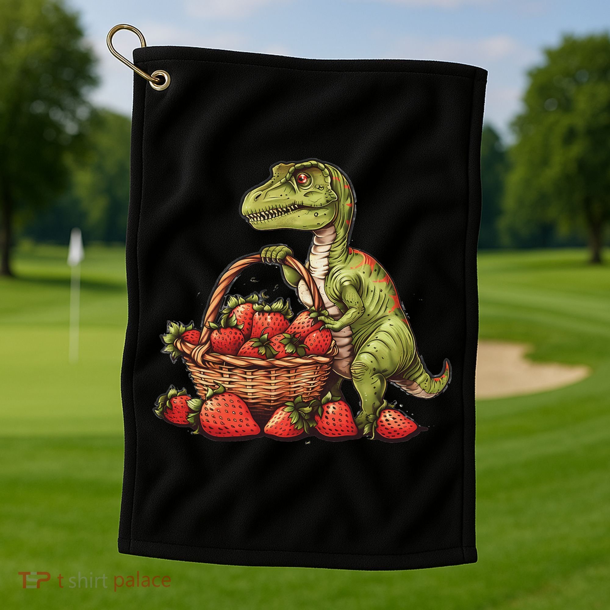 Strawberry Dinosaur Artwork Funny Dino Strawberry Fruit Golf Towel