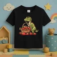 Strawberry Dinosaur Artwork Funny Dino Strawberry Fruit Toddler T-Shirt thumb 3