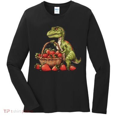 Strawberry Dinosaur Artwork Funny Dino Strawberry Fruit Women's Long Sleeve Shirt