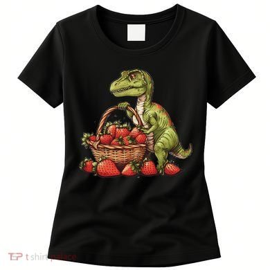 Strawberry Dinosaur Artwork Funny Dino Strawberry Fruit Women's T-Shirt