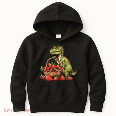 Strawberry Dinosaur Artwork Funny Dino Strawberry Fruit Kids Hoodie