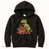Strawberry Dinosaur Artwork Funny Dino Strawberry Fruit Kids Hoodie thumb 0