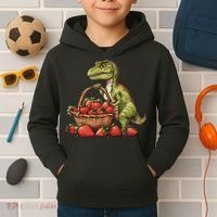 Strawberry Dinosaur Artwork Funny Dino Strawberry Fruit Kids Hoodie thumb 2