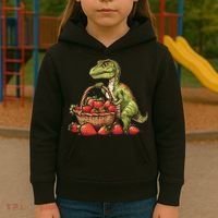 Strawberry Dinosaur Artwork Funny Dino Strawberry Fruit Kids Hoodie thumb 3