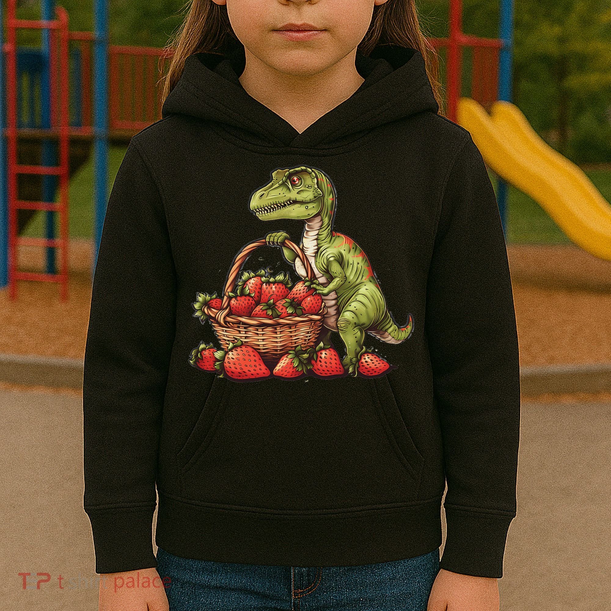 Strawberry Dinosaur Artwork Funny Dino Strawberry Fruit Kids Hoodie