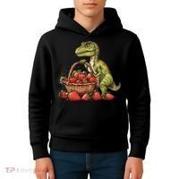 Strawberry Dinosaur Artwork Funny Dino Strawberry Fruit Kids Hoodie thumb 4