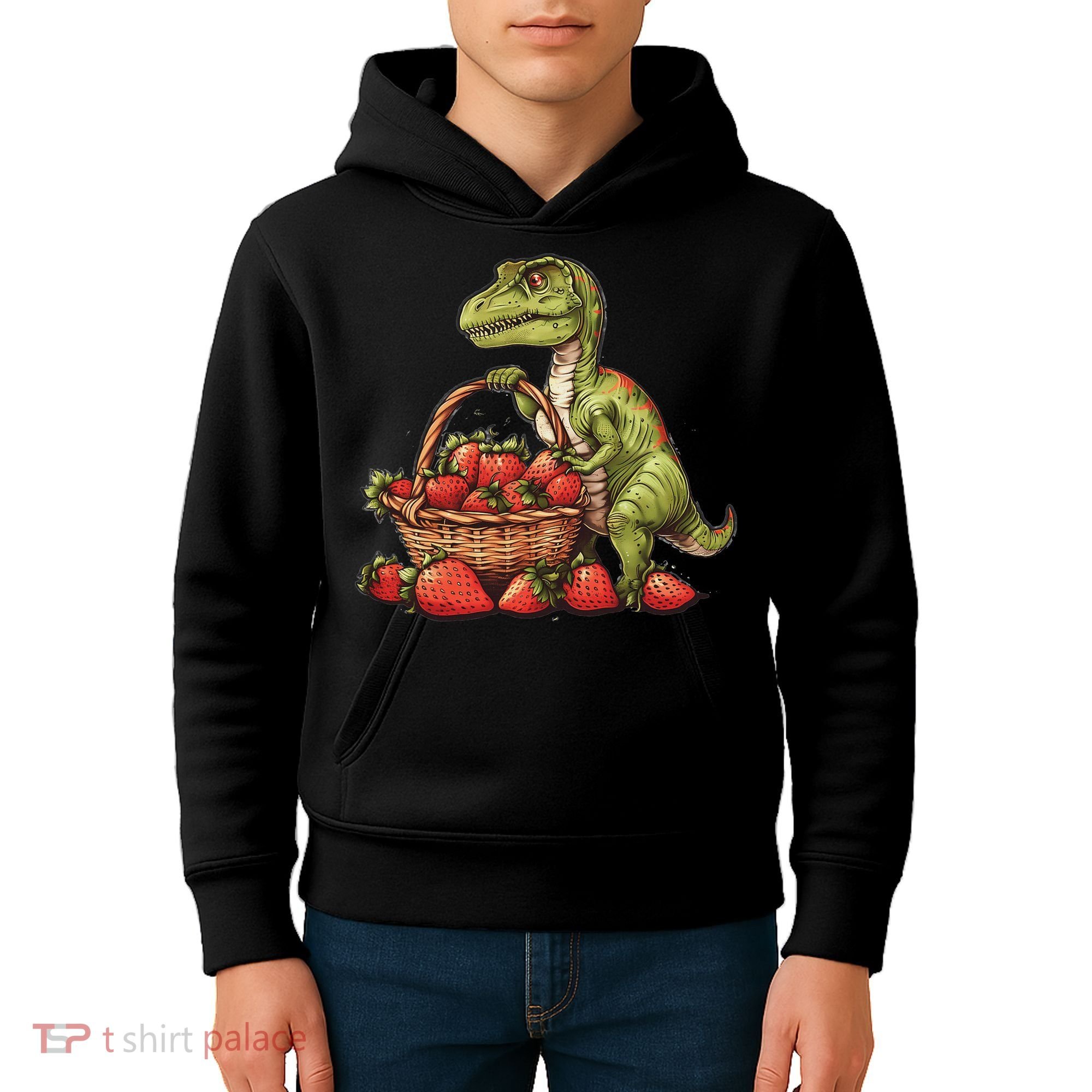 Strawberry Dinosaur Artwork Funny Dino Strawberry Fruit Kids Hoodie