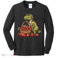 Strawberry Dinosaur Artwork Funny Dino Strawberry Fruit Kids Long Sleeve Shirt thumb 0