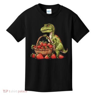 Strawberry Dinosaur Artwork Funny Dino Strawberry Fruit Kids T-Shirt