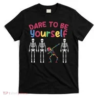 skeleton dancing autistic puzzle support autism awareness great gift T-Shirt thumb 0